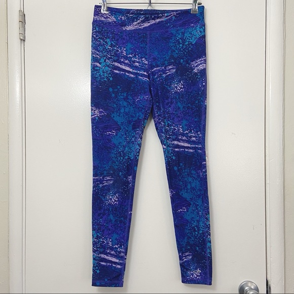 Champion Duo Dry High Waisted Leggings Blue Paint Splatter Medium - Picture 2 of 11
